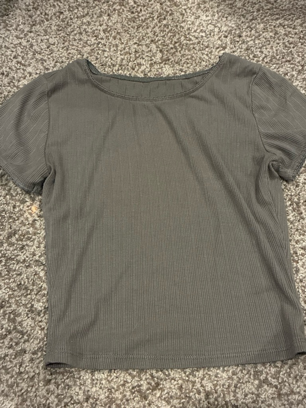 Women's Ribbed Short Sleeve Top - Olive Green